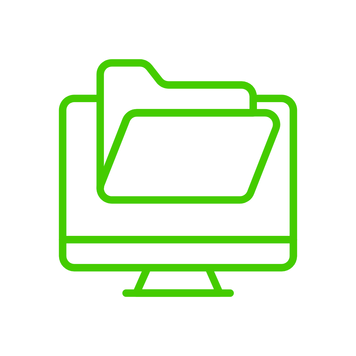 Green computer monitor with file folder icon.
