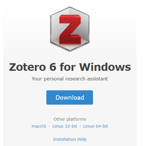 Screenshot of Zotero download page.
