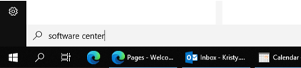 Screenshot of how to search for the Software Center in Windows 10 search.                   